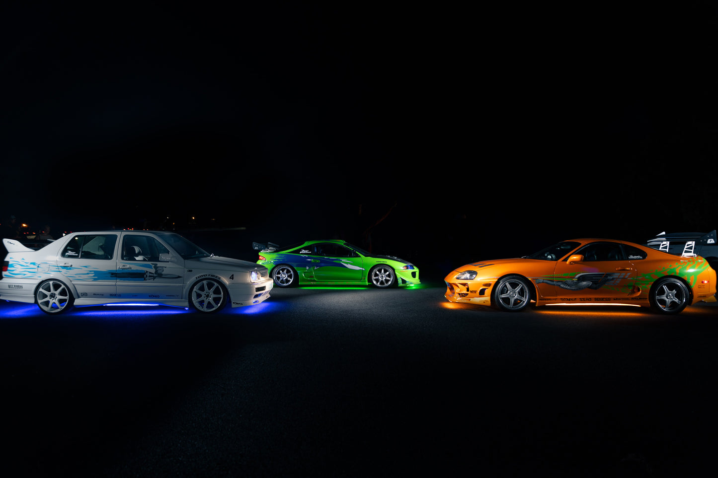 underglow under glow light kit installed on fast and furious cars side view