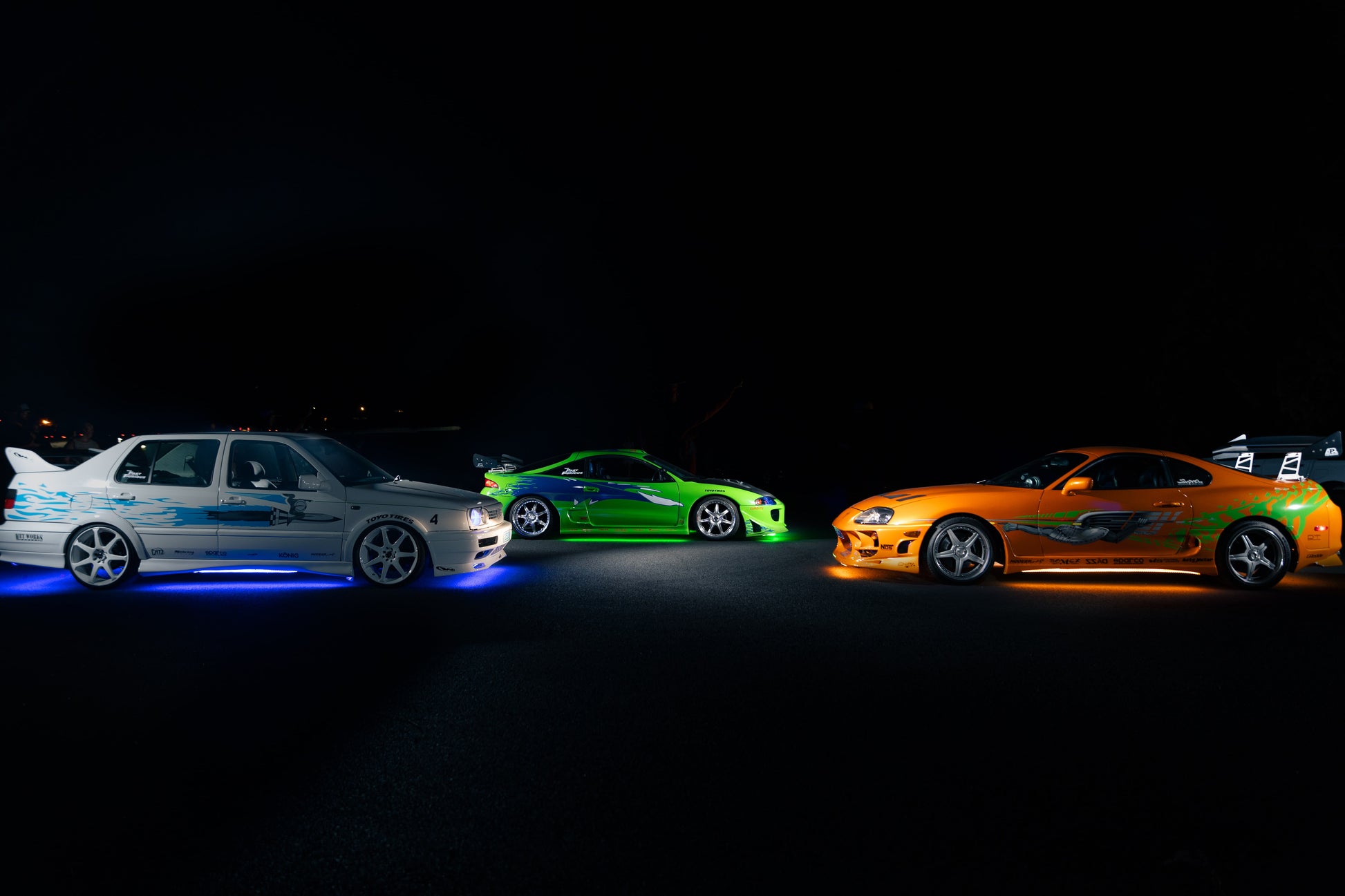 underglow under glow light kit installed on fast and furious cars side view