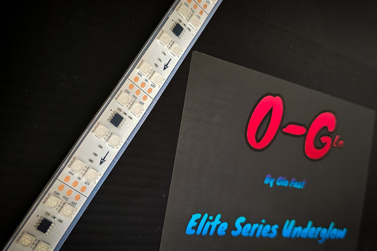 underglow strip light on black background branded box